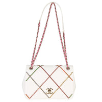 Chanel White Lambskin Multicolor Chain Intertwined Small Flap Bag Handbag av