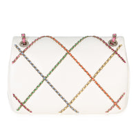 Chanel White Lambskin Multicolor Chain Intertwined Small Flap Bag Handbag bv