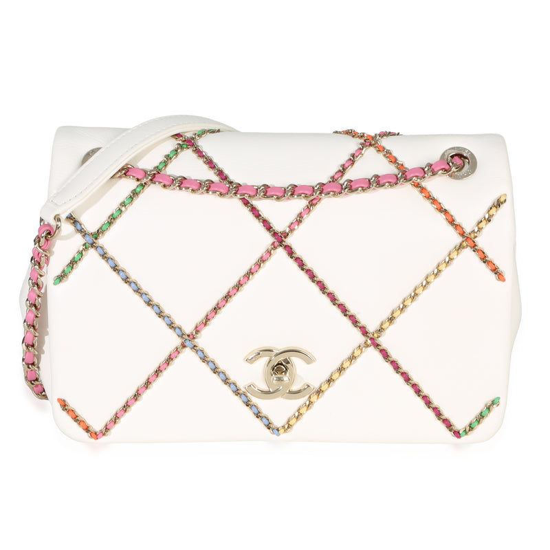 Chanel White Lambskin Multicolor Chain Intertwined Small Flap Bag Handbag fv