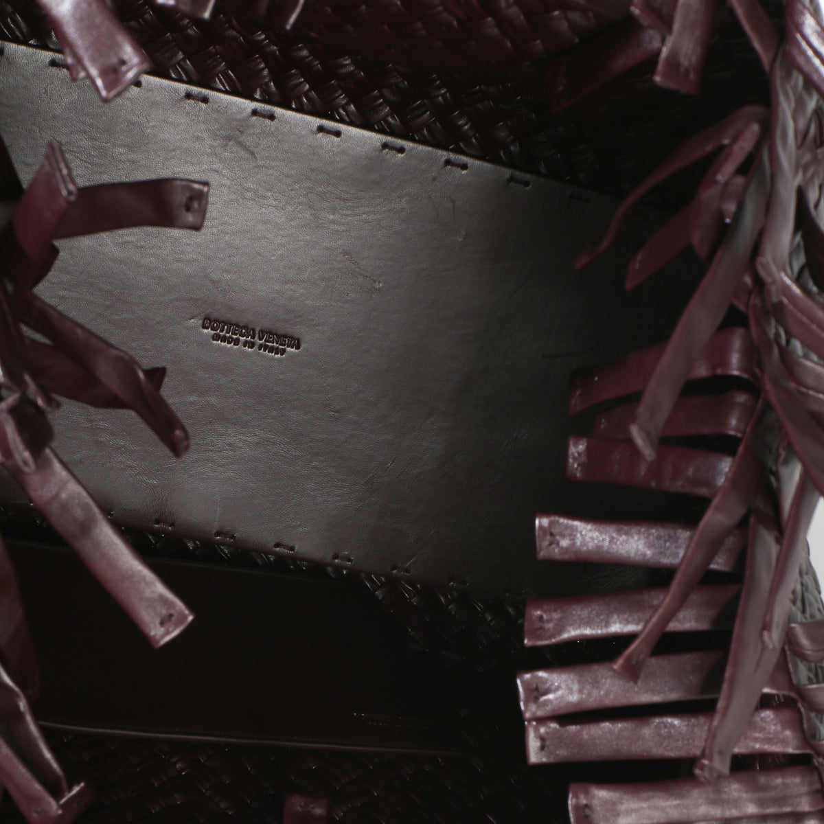 Bottega Veneta Burgundy Nappa Intrecciato Fringe Oversized Cabat Tote Handbag ad2