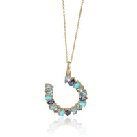 Yellow Gold  Large Mixed Blue Gemstone Horseshoe Pendant