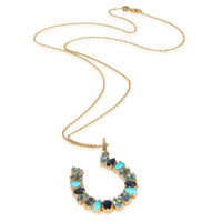 Yellow Gold  Large Mixed Blue Gemstone Horseshoe Pendant