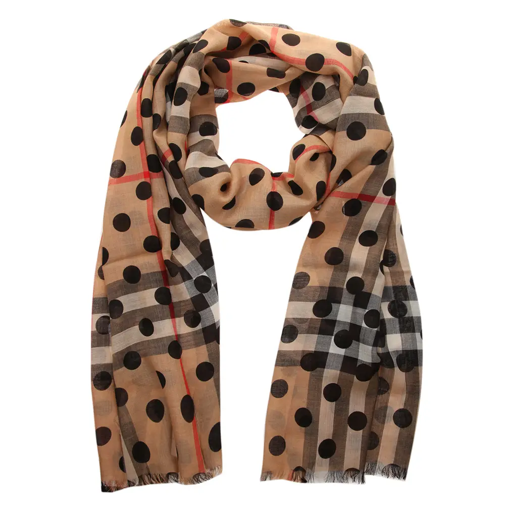 Burberry Black Wool Silk Check Polka Dot Gauze Stole