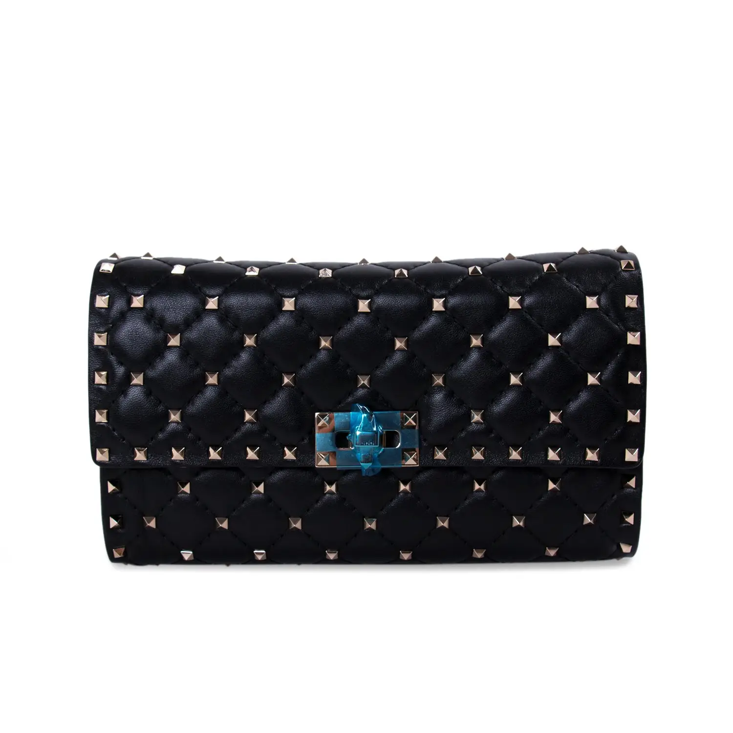 Valentino Black Quilted Rockstud Spike Clutch Bag