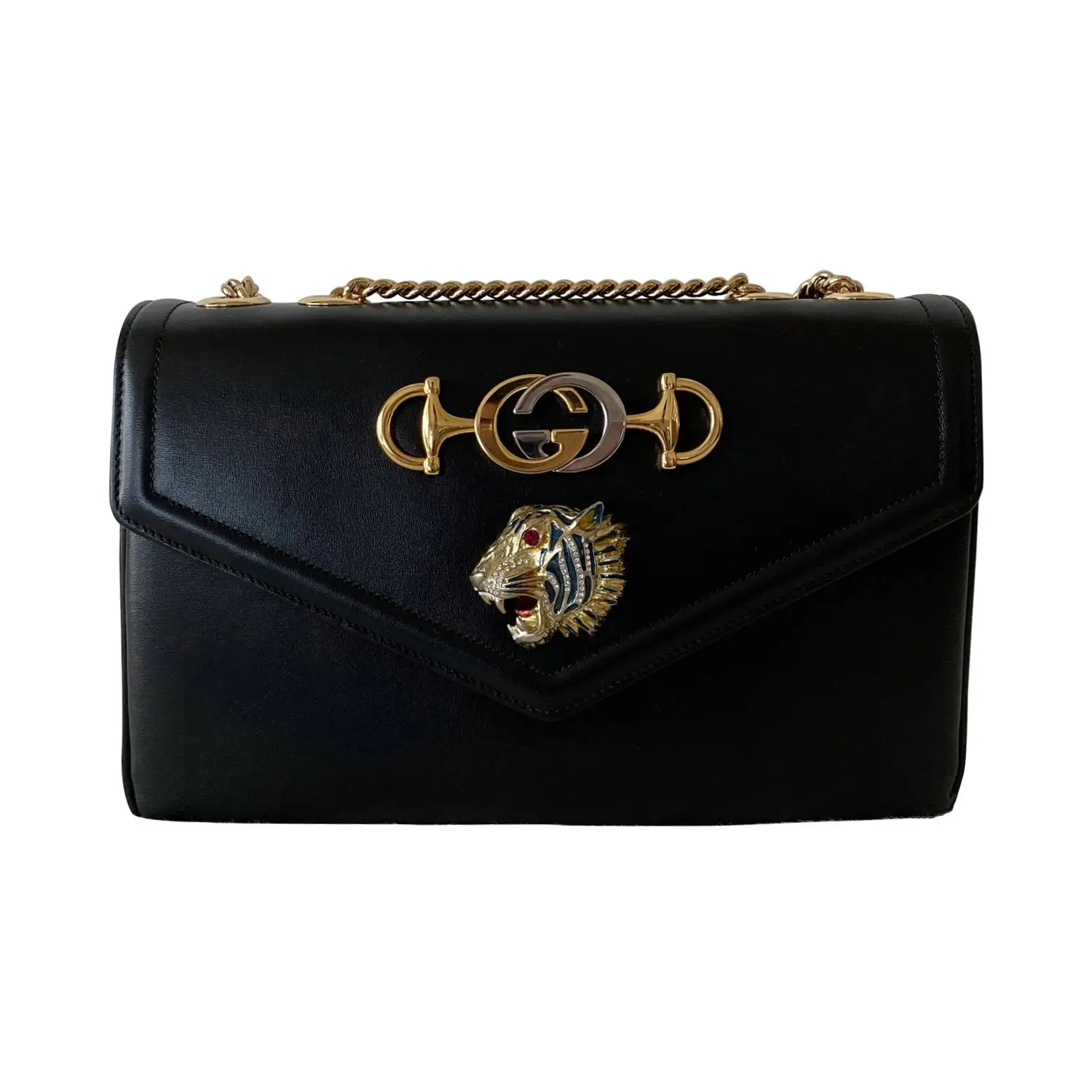 Gucci Black Leather Medium Rajah Flap Shoulder Bag