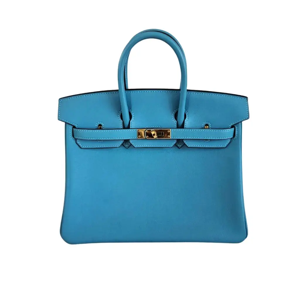 Hermes Blue Frida Swift Leather Gold Hardware Birkin 25 Bag